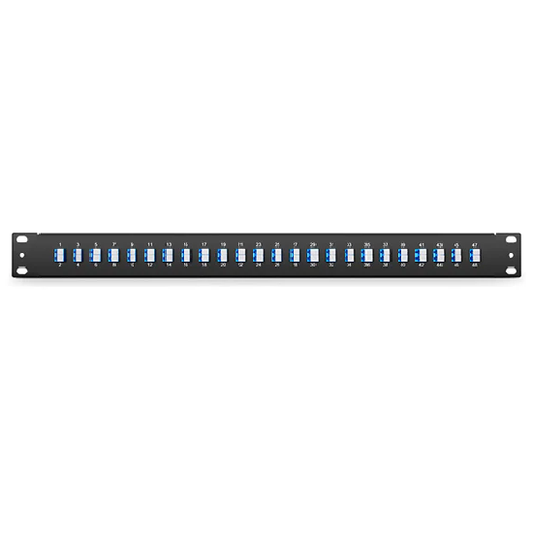 HD1U 19'' Fiber Adapter Panel, 48 Fibers OS2 Single Mode, 24x LC UPC Duplex (Blue) Adapter, Ceramic Sleeve