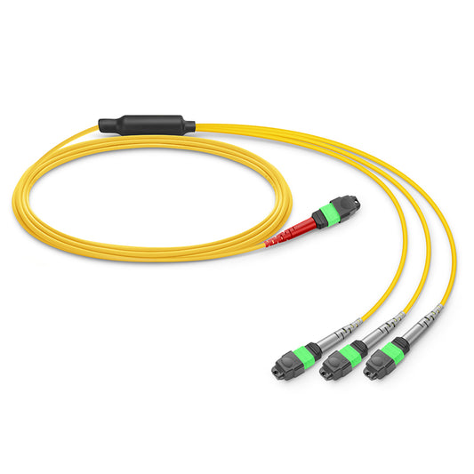1m (3ft) MTP®-24 (Female) to 3 x MTP®-8 (Female) OS2 Single Mode Conversion Harness Cable, 24 Fibers, Type B, Plenum (OFNP), Yellow