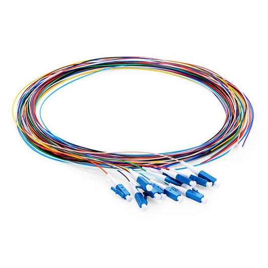 LC UPC or LC APC 12 Fibers OS2 Single Mode Unjacketed Color-Coded Fiber Optic Pigtail