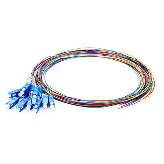 SC UPC or SC APC 12 Fibers OS2 Single Mode Unjacketed Color-Coded Fiber Optic Pigtail