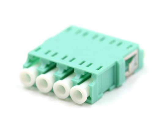 LC/UPC to LC/UPC 10G Quad OM3 Multimode Plastic Fiber Adapter/Coupler with Flange, Aqua