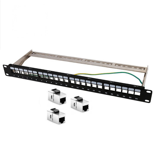 1U 24 Ports Cat5e Shielded Feed-Through High Quality Patch Panel