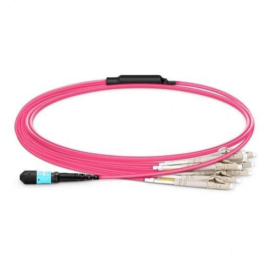 MTP APC Female to 8 LC UPC Duplex 16 Fibers LSZH OM4 50/125 MMF Breakout Cable, Megenta
