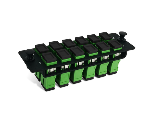 FHD Fiber Adapter Panel, 12 Fibers OS2 Single Mode, 12x SC APC Duplex (Green) Adapter, Ceramic Sleeve