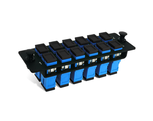 FHD Fiber Adapter Panel, 12 Fibers OS2 Single Mode, 12x SC UPC Duplex (Blue) Adapter, Ceramic Sleeve